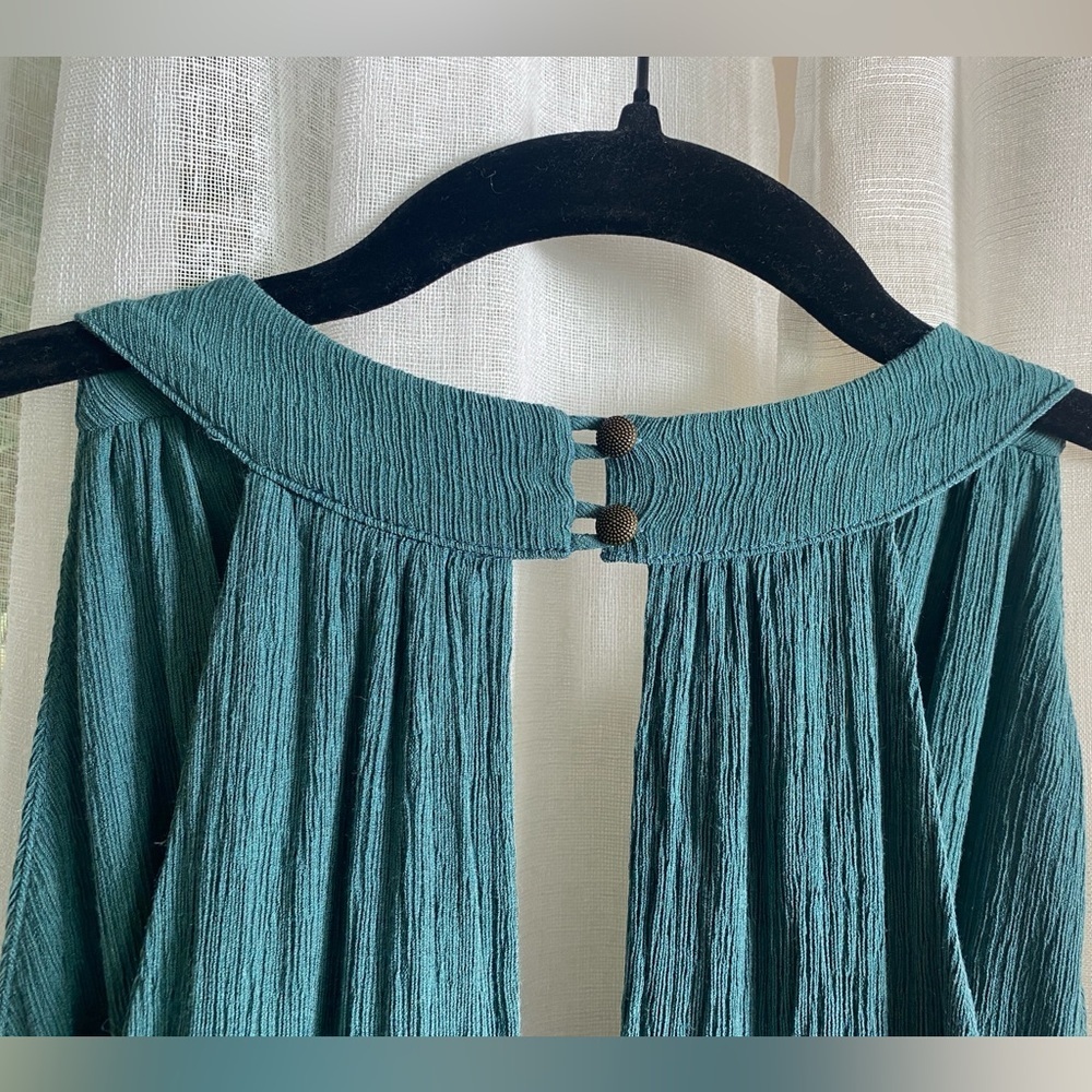 Anthropologie Bionda Plisse Wide Leg Jumpsuit Size XL Turquoise - Picture 7 of 13